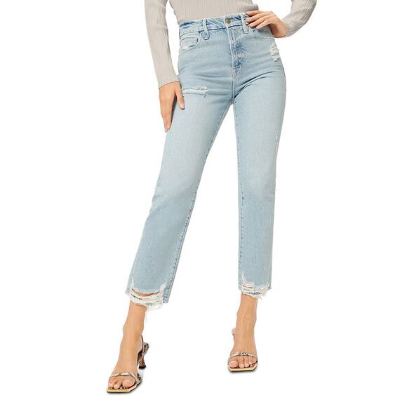 Good American Good Boy High Rise Distressed Straight Leg Jeans - Picture 2 of 11